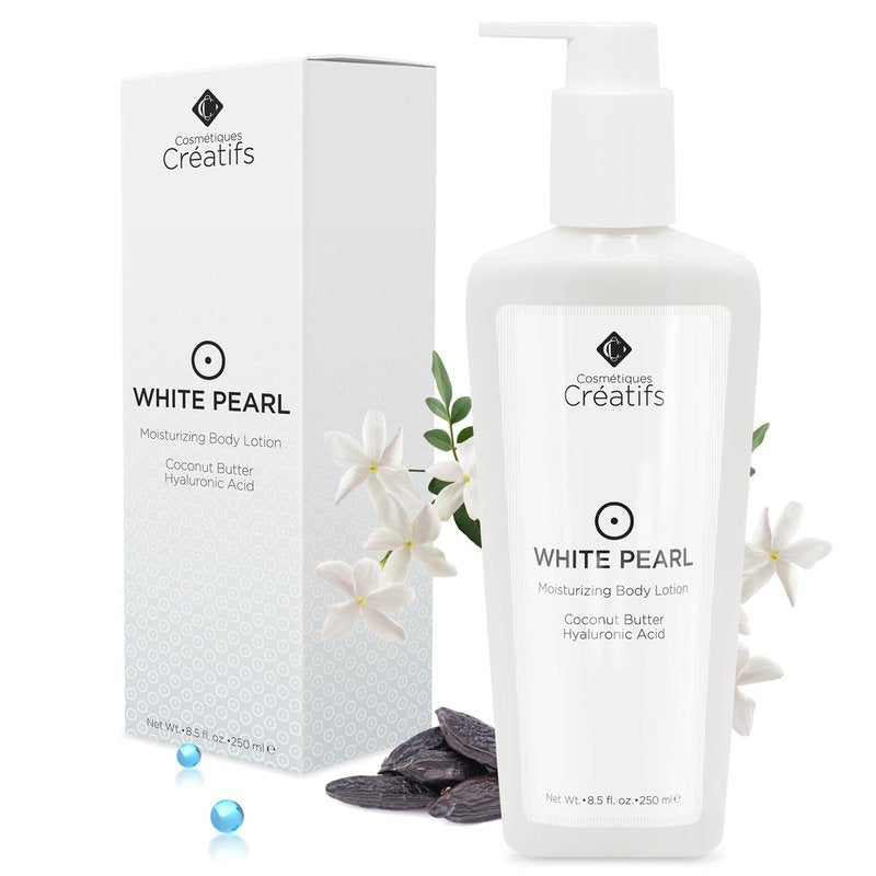 Cosmétiques Créatifs White Pearl Moisturizing Shimmering Body Lotion with Coconut Butter and Hyaluronic Acid, 8.5 fl. oz.