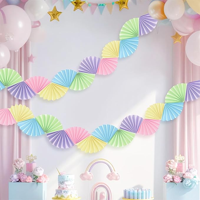 Macaron Paper Fan Garland - Paper Fan Garland Party Decorations - Perfect for Birthday Parties, Holiday Decorations, Family Gatherings, Weddings and More (Macaron)