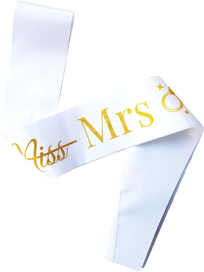 Bride to Be Sash, White Bachelorette Hen Party Decorations with Gold 'Miss Mrs', Funny Bridal Shower Gifts for Women, Future Wifey Engaged Era Supplies, I Said Yes Wedding Proposal Favors