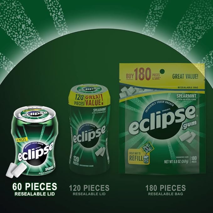 ECLIPSE Spearmint Sugarfree Gum, 60 Count (Pack of 4)