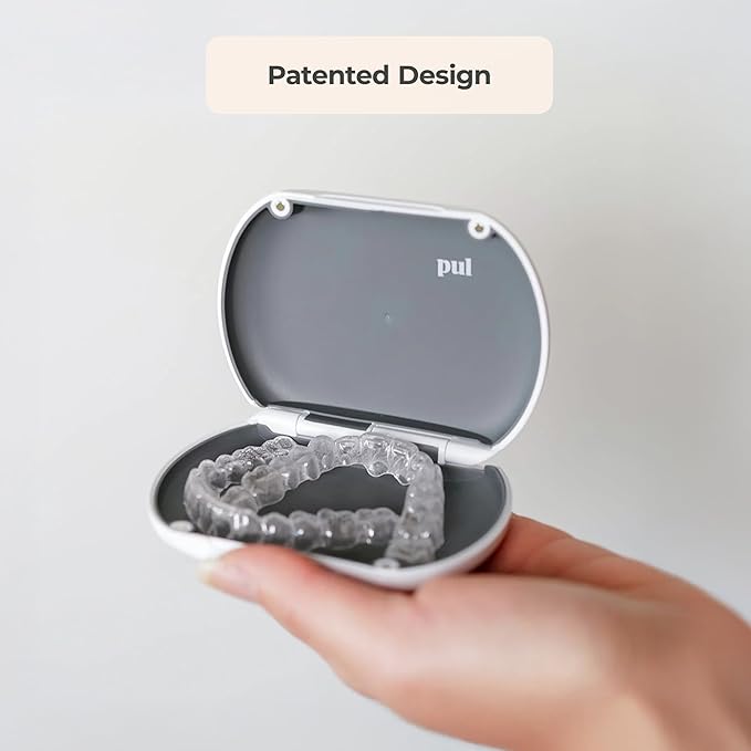 PUL Clear Aligner & Retainer Case – for Invisalign, Partial Dentures, Mouth & Night Guards, PUL Removal Tool, Dental Removables – Plastic Holder w/Secure Magnet Closure, Sleek & Slim Design – Purple