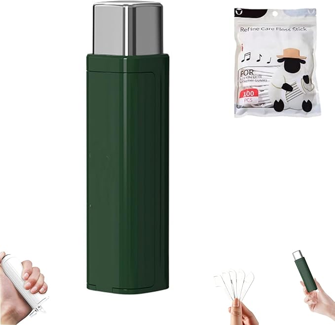 Portable Floss Dispenser with 100 Pcs Dental Floss, Dental Floss Dispenser Dental Floss Picks Case,Portable Automatic Floss Dispenser Floss Organizer Travel Floss Case (Green-2PCS)
