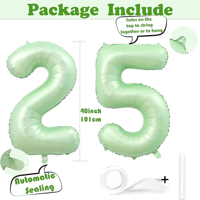 40 Inch Number 25 Balloons, Olive Green Giant Jumbo Helium Number 25 Foil Balloons for 25th 52th Birthday Party Anniversary Events Boys Girls Decorations Supplies