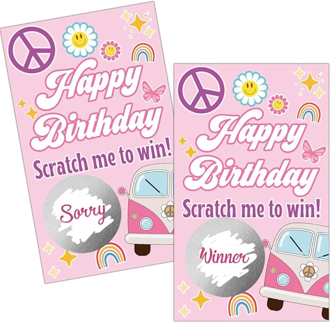 Haizct 50 Pack Happy Birthday Scratch Off Cards, 70's Retro Scratch Tickets for 18th 19th 21st 50th Birthday Party, Lottery Group Game Raffle Tickets for Retro Tea Party Bridal Shower Baby Shower