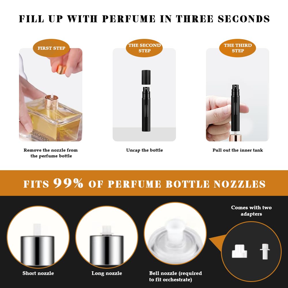 DIOHIO 5ml Perfume Atomizer Travel Refillable,Mini Cologne Dispenser, Bottom-Filling Fragrances Perfumes Bottle,Portable Sprayer Pocket Size for Women Men Cruise Car Trip Gift 2pcs (grey-silver)