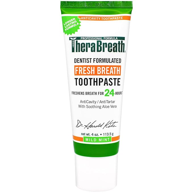 TheraBreath Dry Mouth Oral Rinse, Tingling Mint, Dentist Formulated, 16 Fl Oz (2-Pack) & Fresh Breath Dentist Formulated 24-Hour Toothpaste, Mild Mint, 4 Ounce (Pack of 2)
