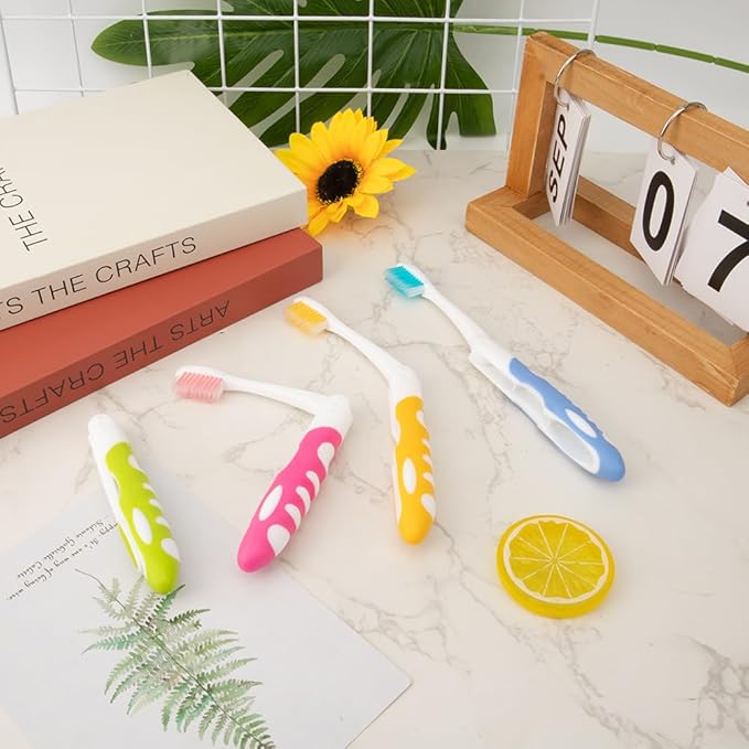 Travel Toothbrush, 4PCS Portable Travel Toothbrush Set,Mini Tooth Brush Built in Cover Soft Travels Size Folding Toothbrushs Individually Wrapped ToothBrushes for Adults Kids Hiking Camping Traveling