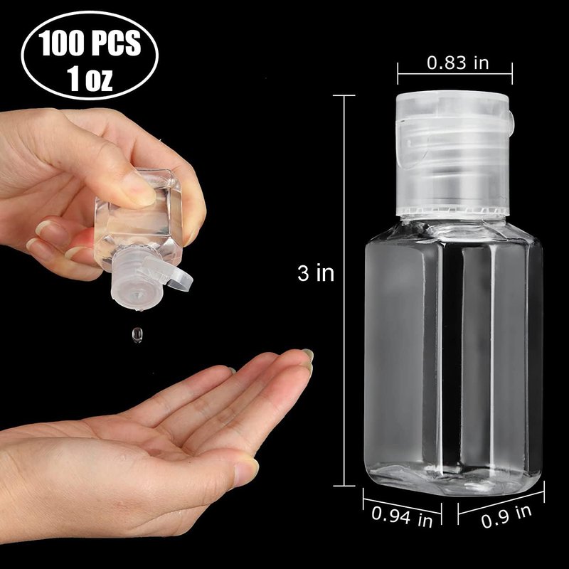 APACALI 100PCS Plastic Travel Bottles 1oz Mini Shampoo Bottles Small Empty Bottles Refillable Cosmetic Containers with Flip Cap Clear Portable Small Bottles for Liquid, Lotions, Toner, Body Soap