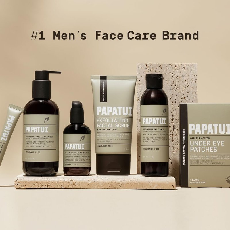 PAPATUI by Dwayne Johnson Men's Face Exfoliating Scrub, Unscented Facial Cleanser, Smooths Skin Texture, Fine Lines & Wrinkles, with Peptides, Volcanic Ash, Niacinamide & Hyaluronic Acid, 4 oz