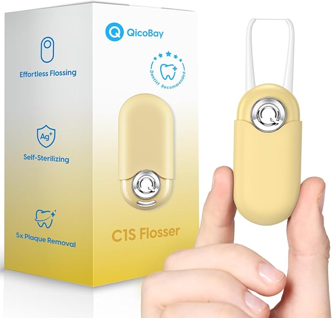 C1S Reusable Flosser Set, Auto-Restringing Flosser with Replaceable Floss Capsule, Multi-Hygiene, Portable Travel Floss, Recyclable Zero Waste, Unflavored(Sand Yellow)