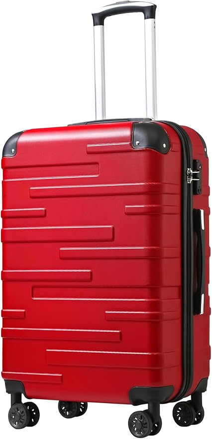 Coolife Hardside Carry-On Luggage with TSA Lock, Spinner Wheels, Telescopic Handle, Lightweight Suitcase (Red, S(20in_carry on))