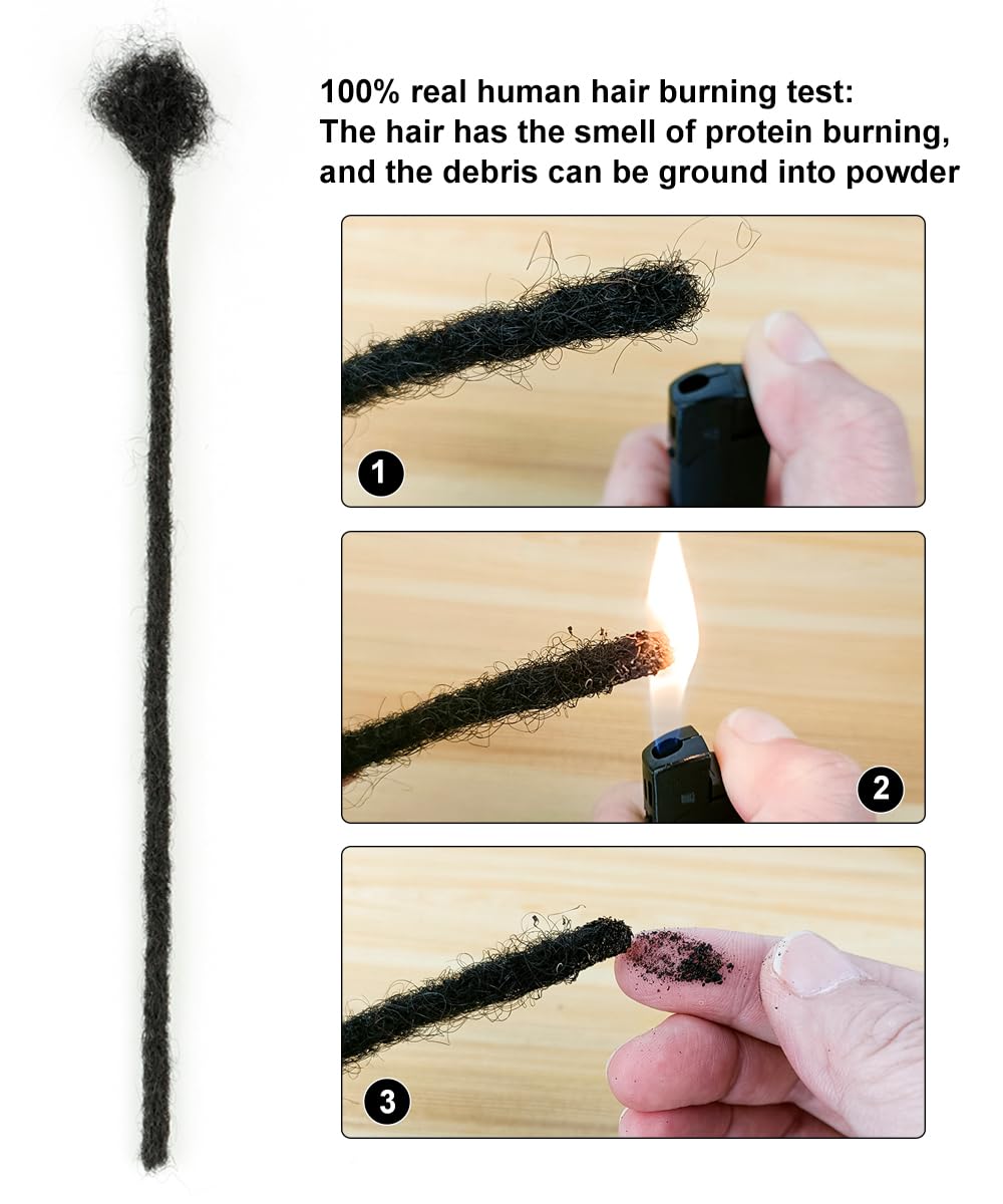 Cypsin 6inch 30 Strands 100% Human Hair Dreadlock Extensions 0.4cm Width Full Handmade Loc Extensions Human Hair for Men Women Kids Permanent Dread Extensions Can Be Dyed Bleached Curled Natural Black
