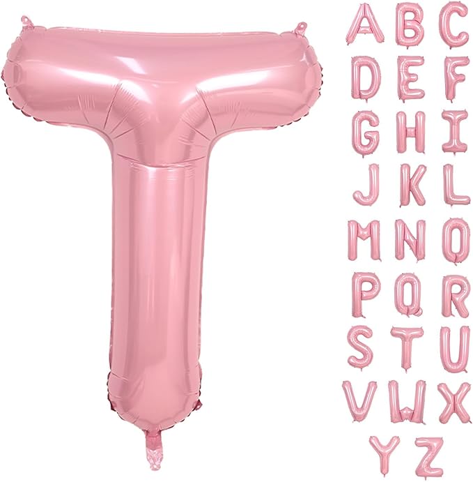 Biapian 40 Inch Letter Balloons, Light Pink Letter T Balloon Giant, Alphabet T Balloon Foil with Straw, Macaron Pink Letters Balloon for Girls Women Birthday Party Baby Shower Anniversary Decoration