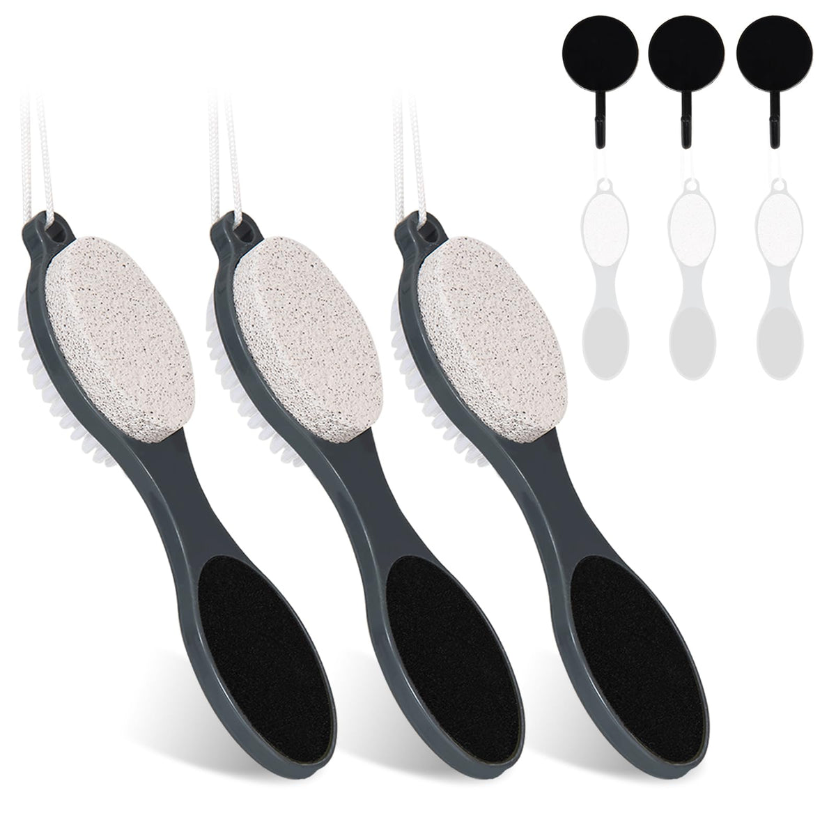 Yclin Foot File Callus Remover-3 Pcs 4 in 1 Foot Scrubber Dead Skin Remover for Feet,Pumice Stone, Foot Rasp and Sand Paper for Home Foot Care,Foot Brush for Shower (Grey Pedicure Foot File)