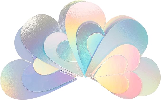 Iridescent Disco-Holographic Party-Decorations Love-Heart Garland - 39Ft Wedding Hanging Decoration Neon Streamers Banner,Valentines Birthday Bachelorette Baby Bridal Shower Engagement Decor Hugtmr