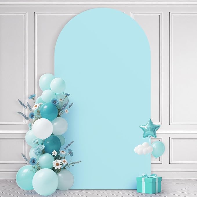 Ledido Wedding Arch Backdrop Cover 6FT Arch Covers Fitted Stretchy Spandex Round Top Stand Backdrop Cover for Wedding Banquet Ceremony Birthday Party Baby Shower Event Decoration,Light Blue