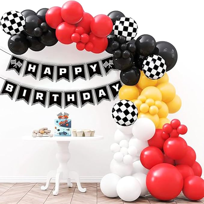 Race Car Happy Birthday Banner Race Car Birthday Party Decorations Black and White Checkered Flag Banner Racing Themed Checkered Flag Party Supplies for Boys