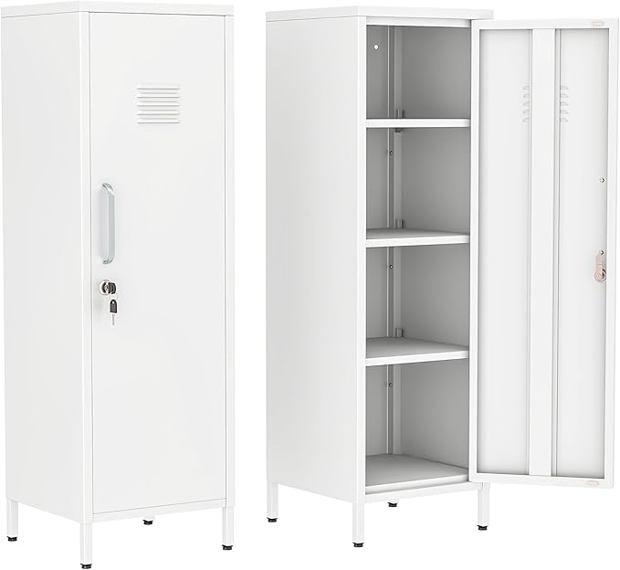 Tall Narrow Storage Cabinet 51.18" H Bathroom Cabinet Metal Pantry Cabinets, 3 Adjustable Shelves for Kitchen, Home Office, Living Room, Dinning Room (White)