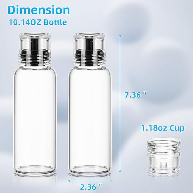 VITVITI Glass Mouthwash Dispenser for Bathroom, 10 OZ Mouth Wash Container Bottle with Lid Cup, Countertop Small Clear Refillable Mouthwash Dispensers Decanter (Black)