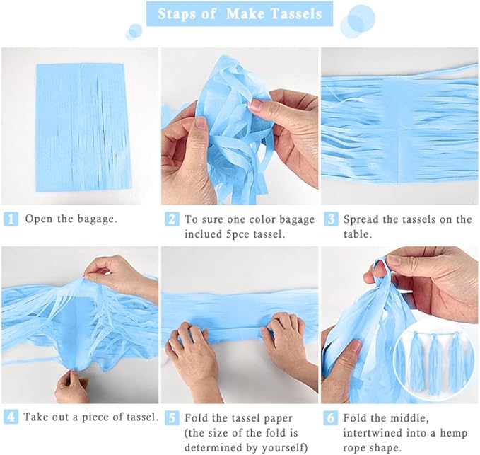 Blue Tissue Paper Tassel DIY Hanging Paper Decorations Party Garland for Parties, Weddings, Festivals, Baby Showers - 20PCS (SKY BLUE 35CM)