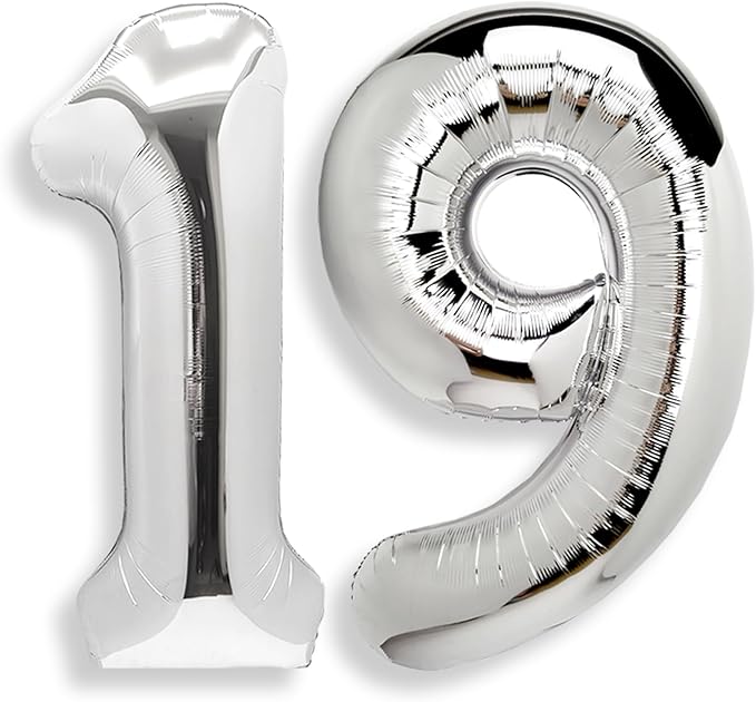 AULE 40 Inch Large 19 Balloon Numbers Silver, Big Foil Number Balloons, Giant Helium Happy 19th Birthday Party Decorations for Boy and Girl, Huge Mylar Anniversary Party Supplies