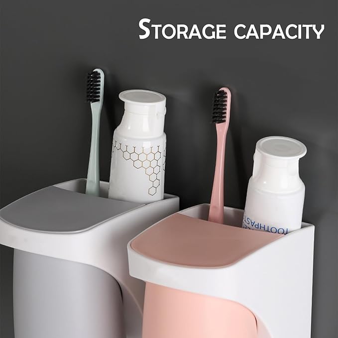 Toothbrush Holders for Bathroom，Wall Mounted Magnetic Cup Set, sgzscl Electric Toothbrushes Storage Organizer Space Saving Holders for Water pik Oral B, Father Mother and Son/Daughter (Lightgrey)