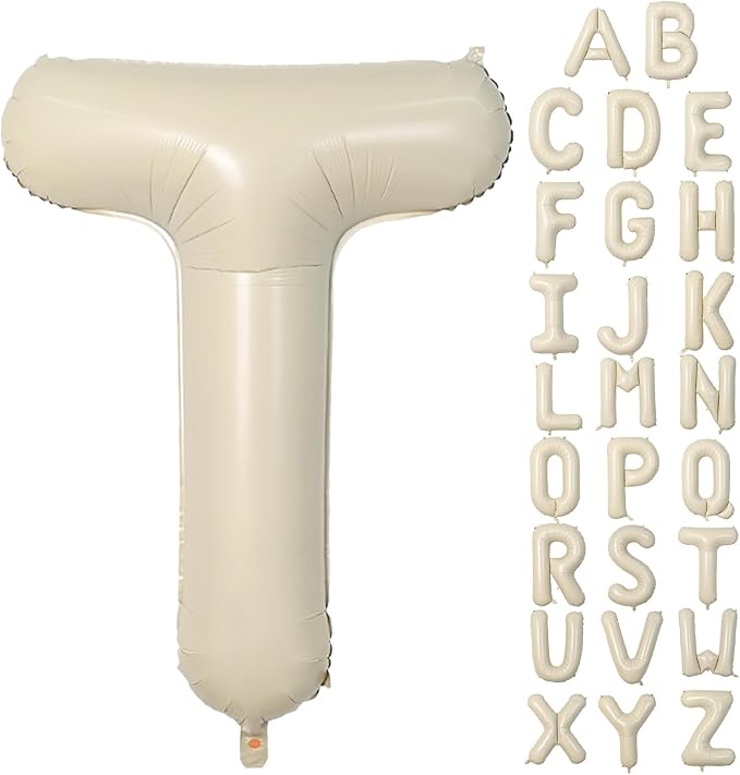 Cream T Letter Balloons,40 Inch Letter T Balloon Beige,Helium Custom Letter Balloon for Birthday Anniversary Party Decorations