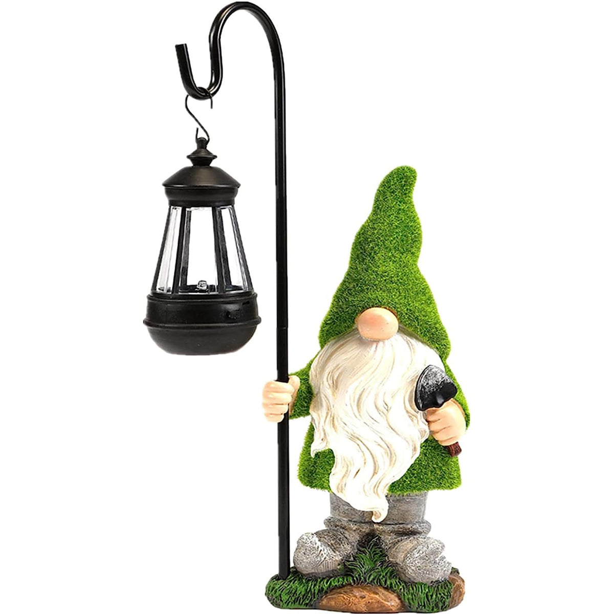 VChymm Flocked Solar Garden Gnomes Outdoor Statues 15.8”Outdoor Garden Decor LED Outdoor Decor Light Unique Housewarming Gifts Yard Art Sculptures for Patio Lawn Ornaments