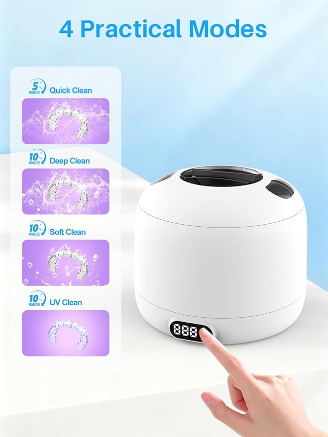 Voraiya Ultrasonic Retainer Cleaner IPX7 Waterproof Base and Denture Pod Ultra Sonic Cleaner Machine for Aligner, Retainers, Mouth Guards, Night Guards, Dental Trays Braces, Toothbrushes