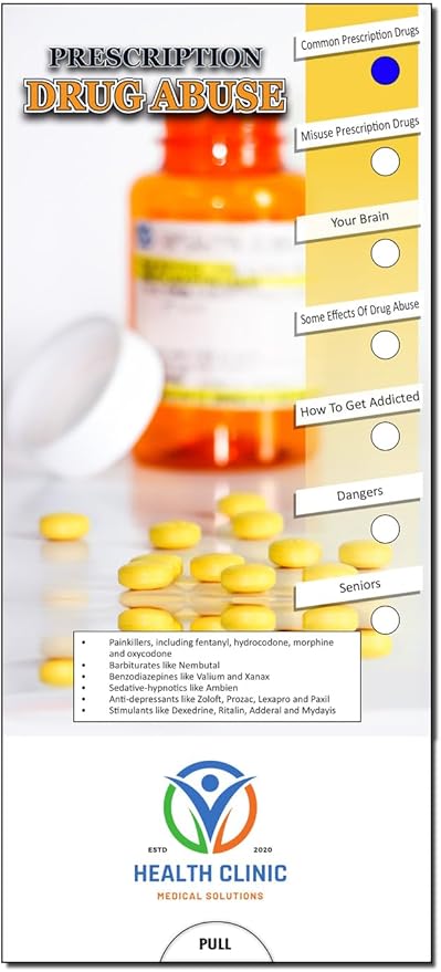 ZOCO - Prescription Drug Abuse Slide Chart - Custom Promotional Item (Pack of 250) - Warning Signs, Symptoms, Treatment Options Brochure - Doctor’s Office, Health Clinic, Rehab Handout- 3.75 x 8.5 in.