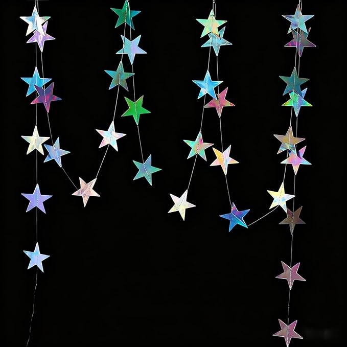 52 Feet Star Garland Banner Decorations for Party,Gold Star Hanging Bunting Banner Hanging Glitter Stars Garland Christmas Birthday Decorations (4 Pack Star)