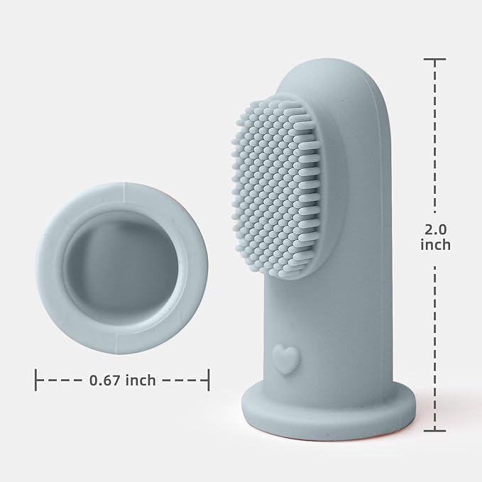 BumbleBee Silicone Baby Finger Toothbrush, Oral Cleaning & Teething Brush for Infants & Toddlers, 0 Months+, 2 Count with Travel Storage Case - Misty Blue