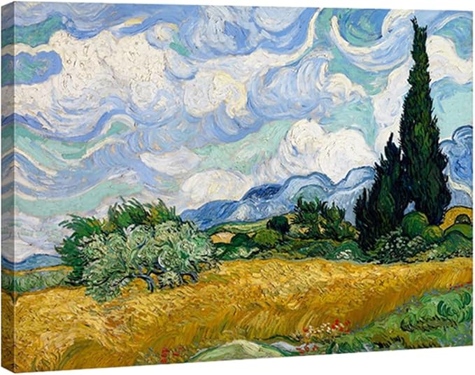 Wieco Art Wheat Field with Cypresses by Van Gogh Classical Oil Paintings Reproduction Large Modern Canvas Print Wall Art Landscape Pictures Stretched and Framed Giclee s Artwork for Home