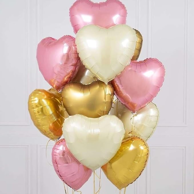 Lovoir 12 Pcs Red Heart Shape Foil Mylar Balloons 18 Inch Love Balloons for Valentine's Day Birthday Party Decorations Wedding Engagement Romantic Decor (Red & White & Pearl Pink)