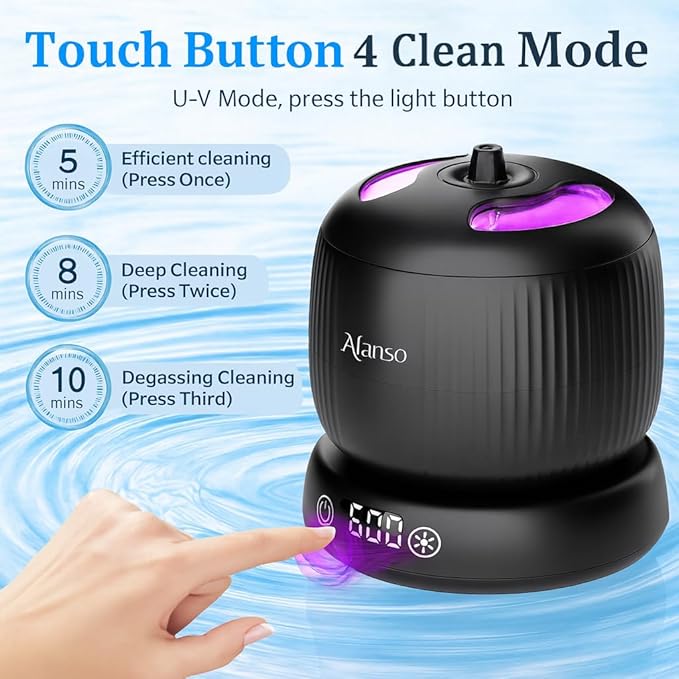 50kHz Ultrasonic Retainer Cleaner Machine for Travel & Home, Portable Denture Cleaner with Removable Base, 4 Modes Timer, Dental Cleaning Pod for Aligners, Braces, Mouth Guard, Jewelry, Toothbrush