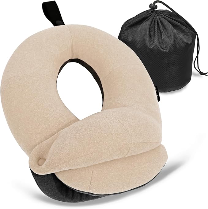 BUYUE Kids Travel Pillows for Airplane, 360° Head Support Sleeping Essentials for Boys Long Flight, Skin-Friendly Soft Neck Pillow for Traveling in Car Seat, (Small, Beige Grey, 40-90 lbs)