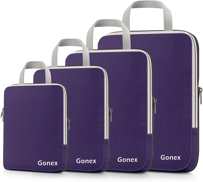 Gonex Compression Packing Cubes, 3pcs/4pcs Expandable Storage Travel Luggage Bags Organizers