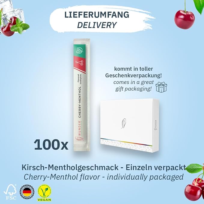 Wonder Toothpicks with Flavor - 100x Flavored toothpicks Individually Packed in 8 Refreshing Varieties - Gentle Oral Hygiene - Fresh Breath - Individually Packed Toothpicks with Flavor