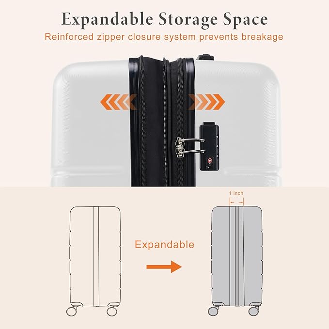 Sweetcrispy Carry on Suitcase, Luggage with Spinner Wheels, Hard Shell ABS, TSA Lock, 28 Inch White