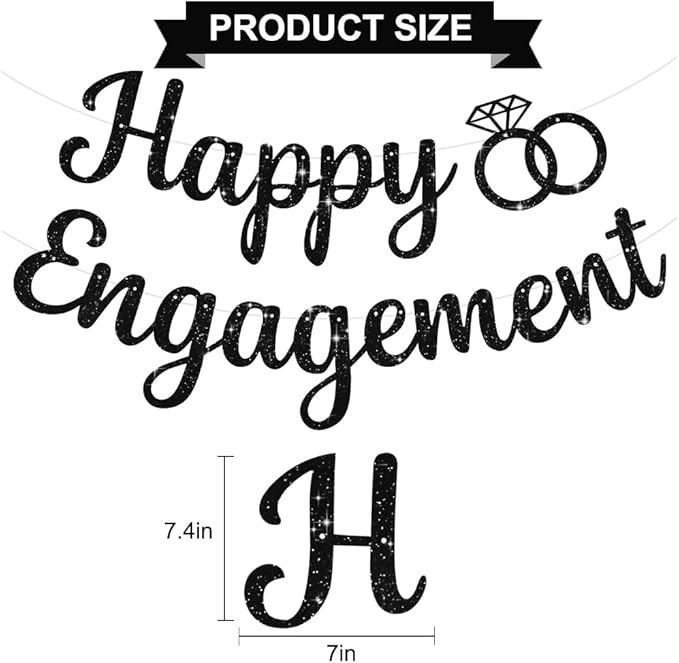 BEISHIDA Glitter Happy Engagement Banner-No DIY, Engagement Party Decorations, wedding Banners（Black）