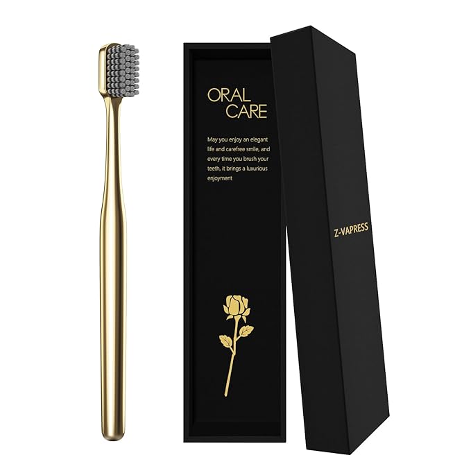Z-VAPRESS Gold Plated Luxury Toothbrush Soft Bristles Toothbrush Travel Toothbrushes for Adults Limited Luxury Gold Plated Toothbrushes