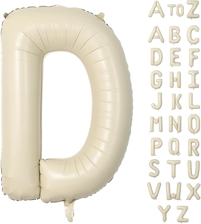 Biapian 40 Inch Giant Cream D Foil Balloons - Big Single Alphabet A-Z, Beige Large Aluminum Balloons for Birthday, Baby Shower, Wedding, Anniversary Party Decoration