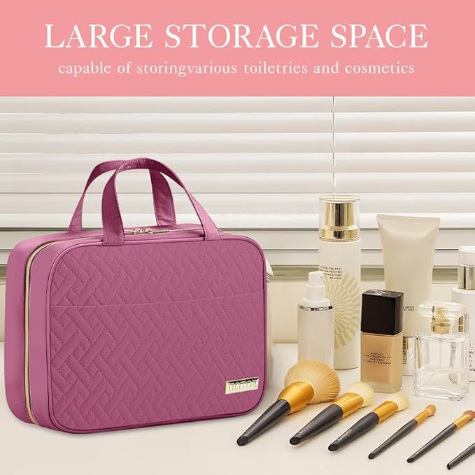 HOTOR Travel Toiletry Bag - Hanging Toiletry Bag for Women & Men, Makeup Bag/Big Comparment, Waterproof for Travel Accessories, Travel Essentials, Large, Rosewood-Pink