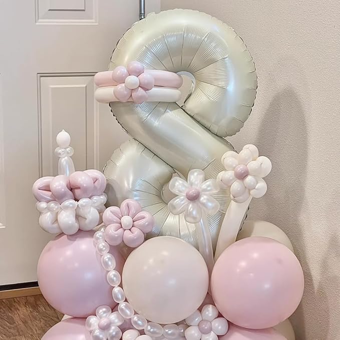 40 inch Cream White Number Balloon Giant Foil Helium Balloons Beige Number 8 Balloon for 8th Birthday Party Anniversary Decorations Supplies