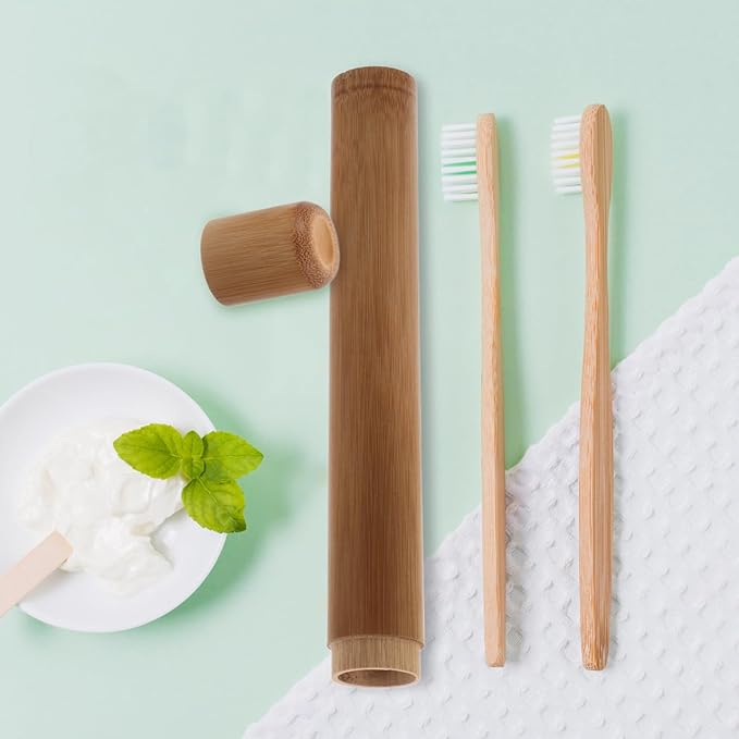 2Pcs Portable Bamboo Toothbrush Holder Case Lightweight Travel Tube for Hiking Camping and Daily Use Storage for Bamboo and Toothbrushes