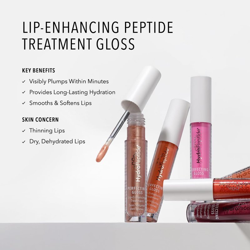 HydroPeptide Perfecting Gloss, Lip Plumping Gloss & Hydrating Treatment, Volumizing Collagen-Boosting Enhancer with Hyaluronic Acid & Peptides, Nude Pearl, 0.13 Ounce
