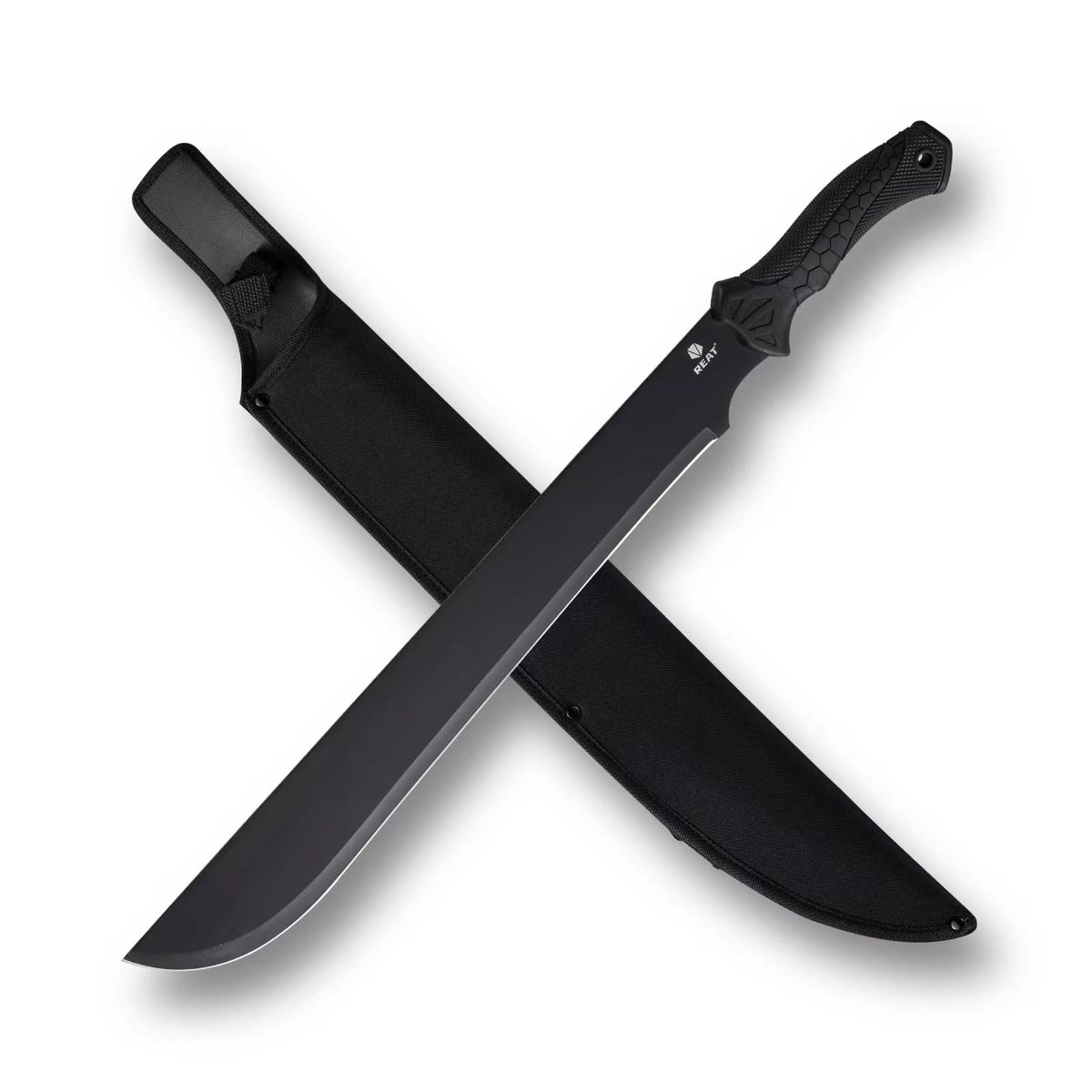 REAT Machete Heavy Duty with Sheath,24-inch Full Tang 420 Stainless Steel Blade,Non-silp Rubber Handle for Yard Work, Cutting Trees,Camping,Outdoor (Black)