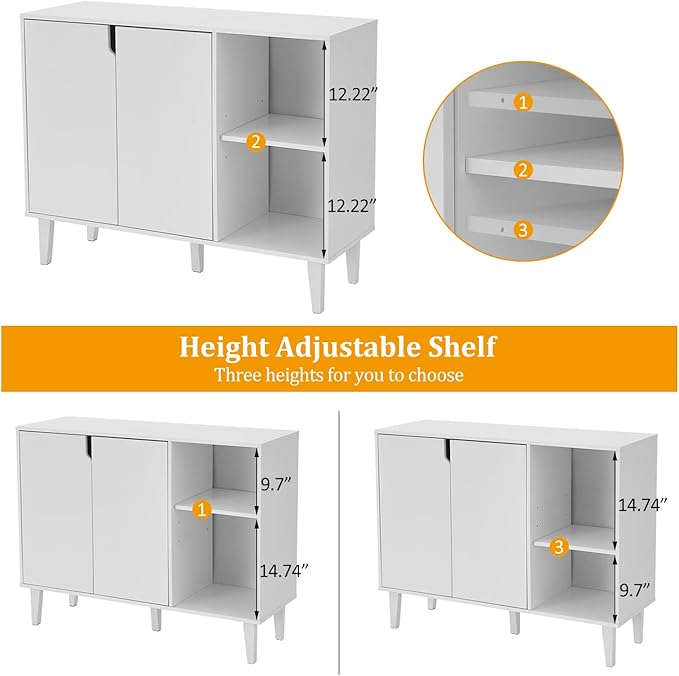 Panana Kitchen Buffet Cabinet Storage Sideboard with 2 Doors 2 Shelves, 41.8" L x 15" W x 32.5" H (White)