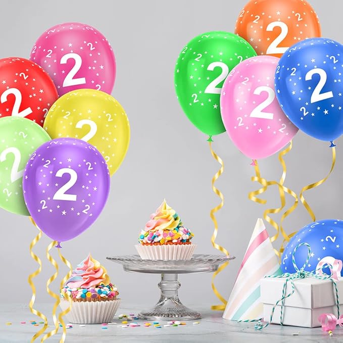 Ainiv 2nd Birthday Balloons 18PCS, 12inch Numbers Printed Latex Party Balloons, 2nd Anniversary Party Supplies Balloons, Numbers Balloons Decorations for Girls Boys 2 Year Old Birthday Party