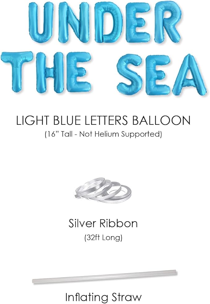PartyForever UNDER THE SEA Balloons Banner Light Blue Mermaid Birthday Party or Baby Shower Decorations Sign Ocean Themed